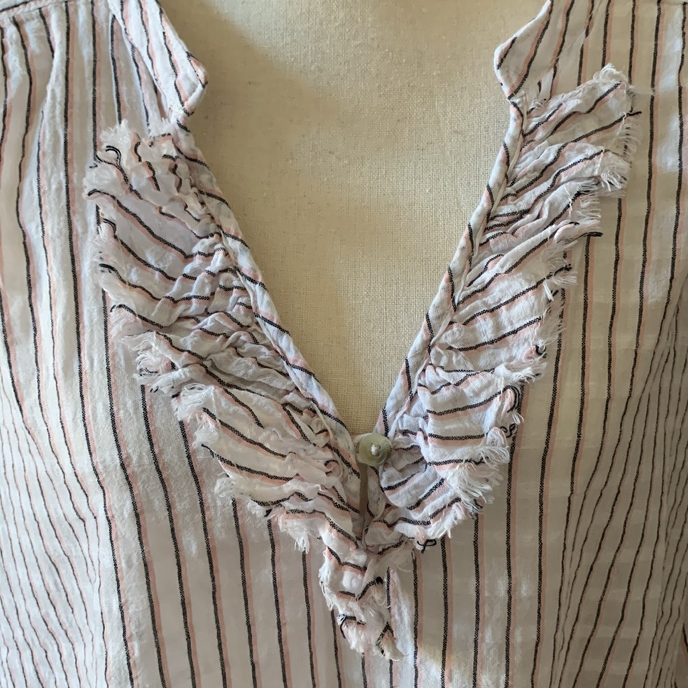 ✨PILCRO BY ANTHROPOLOGIE BRIANNA RUFFLE BOHO STRIPE PEASANT SLEEVE BLOUSE✨ - Picture 3 of 8